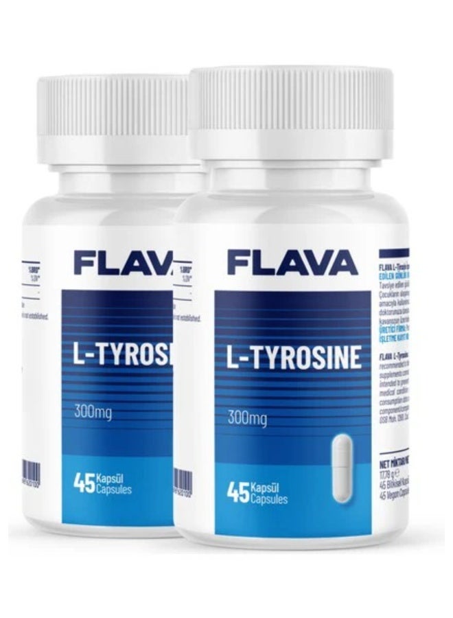 FlavaNaturals Flava L-Tyrosine 90 Capsules (2x45 Pack) for Focus, Mood, Energy - Image 1